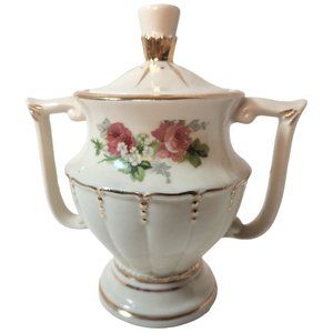 Elegant Antique Porcelier Miniature Rose Pedestal Sugar Bowl with Lid 1940's